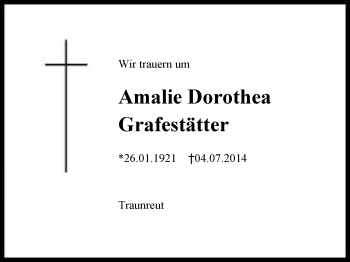 Traueranzeige von Amalie Dorothea Grafestätter von Region Chiemgau